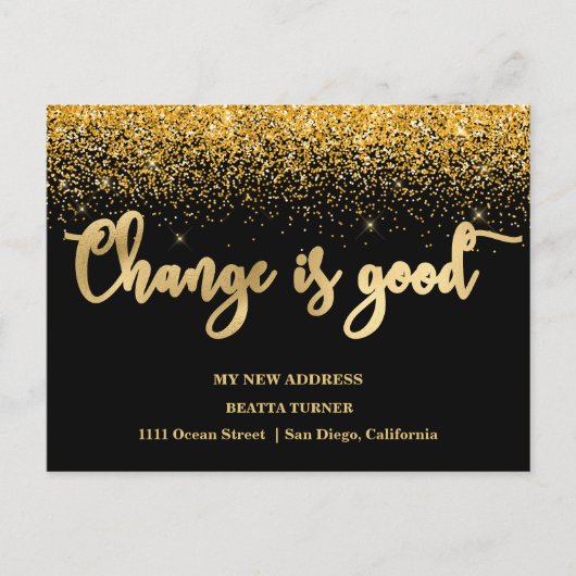 Neue Zuhause Address Gold Glitzer Ankündigung Postkarte (Vorderseite)