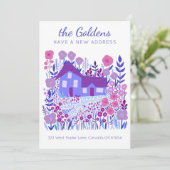 Neue Zuhause Address Moving Farmhouse Blume Lila Karte (Stehend Vorderseite)
