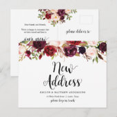 Neue Zuhause-Adresse, bordeauxfarbene Blüte, Ankün Postkarte (Vorne/Hinten)