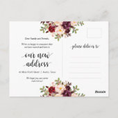 Neue Zuhause-Adresse, bordeauxfarbene Blüte, Ankün Postkarte (Rückseite)