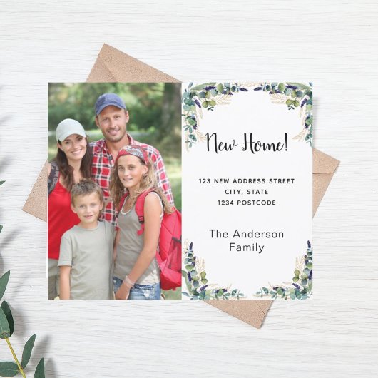 Neue Zuhause-Adresse Eukalyptus-Fotokarte