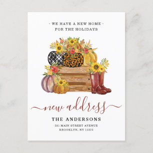 Neue Zuhause-Adresse Floral Pumpkins Sonnenblumenb Ankündigungspostkarte