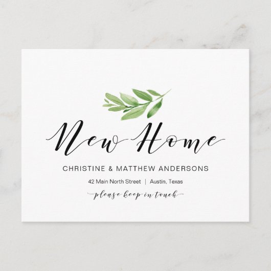 Neue Zuhause-Adresse, Grüne, bewegende Ankündigung Postkarte (Vorderseite)