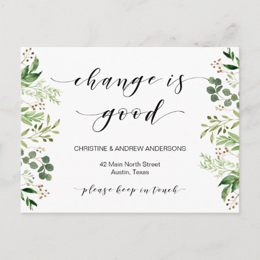 Neue Zuhause-Adresse, Grüne, bewegende Ankündigung Postkarte (Vorderseite)