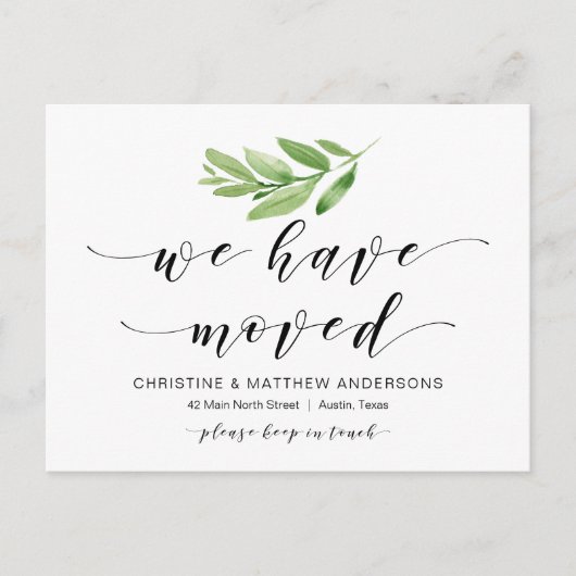 Neue Zuhause-Adresse, Grüne, bewegende Ankündigung Postkarte (Vorderseite)