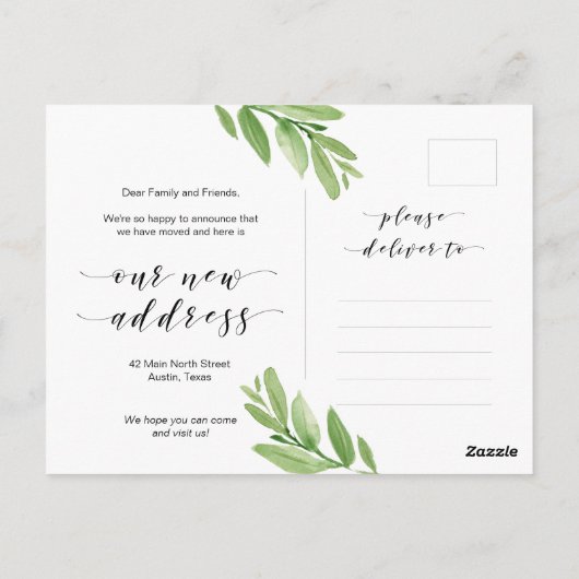 Neue Zuhause-Adresse, Grüne, bewegende Ankündigung Postkarte (Rückseite)
