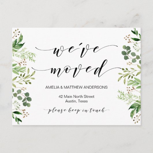 Neue Zuhause-Adresse, Grüne, bewegende Ankündigung Postkarte (Vorderseite)