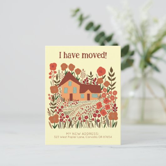 Neue Zuhause-Adresse Ich habe die Blume des Bauern Postkarte (Stehend Vorderseite)