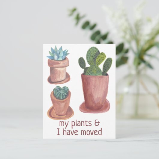 Neue Zuhause-Adresse Kakteen Wasserfarbe Postkarte (Stehend Vorderseite)