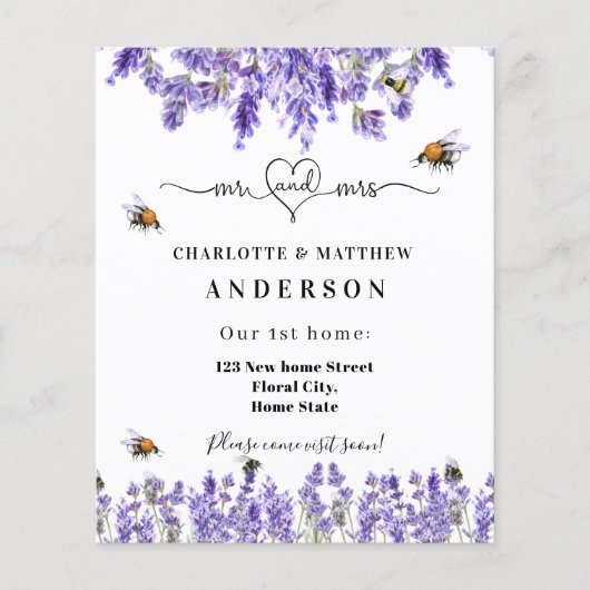 Neue Zuhause-Adresse Lavendelbienen, die Karten we (Vorderseite)