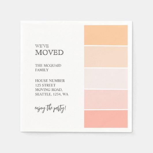 Neue Zuhause-Adresse Rosa pfirsichfarbenes Party Serviette (Vorderseite)