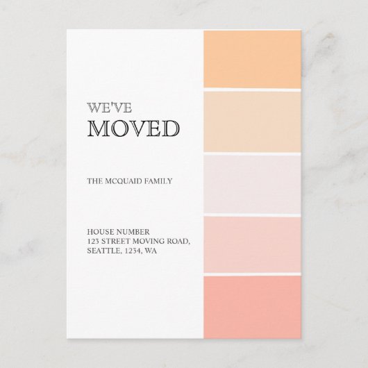 Neue Zuhause-Adresse Rosen pink pfirsichfarbene An Ankündigungspostkarte (Vorderseite)