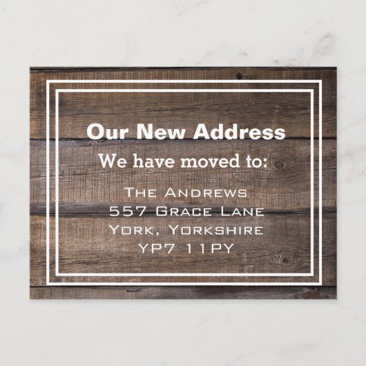 Neue Zuhause-Adresse Rustikale Bewegungsankündigun Postkarte (Vorderseite)