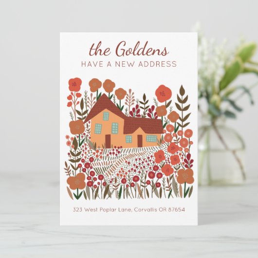 Neue Zuhause-Adresse Umzug Bauernhof-Blume Herbst Karte (Stehend Vorderseite)