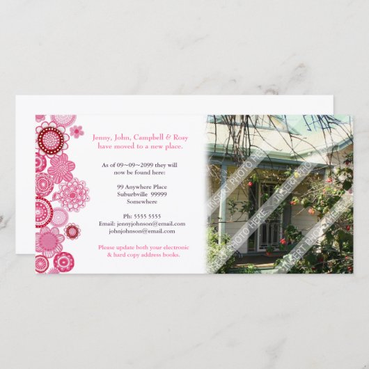 Neue Zuhause-Adresse-Update-Fotokarte Ankündigung (Vorne/Hinten)
