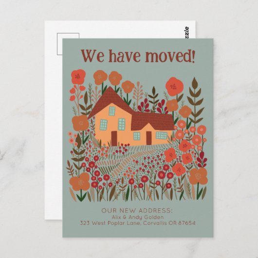 Neue Zuhause-Adresse Wir haben die Blume des Bauer Postkarte (Vorne/Hinten)