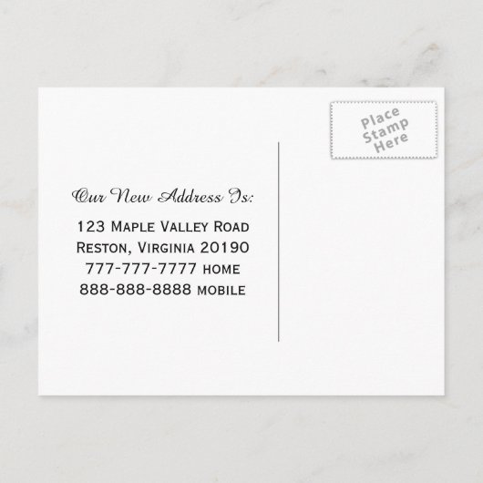 Neue Zuhause-Adresse Wir haben Postkarten verschob (Rückseite)