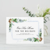 Neue Zuhause-Ankündigungskarte für Urlaubsgrün Feiertagskarte (Stehend Vorderseite)