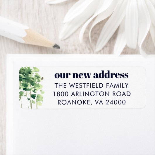 Neue Zuhause Aquarellbäume Bewegung Rücksendeadres (Insitu)