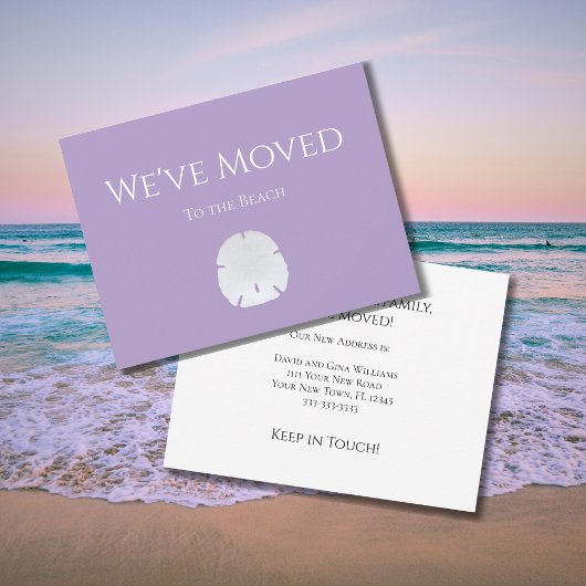 Neue Zuhause Beach Sand Dollar Soft Lila Ankündigung
