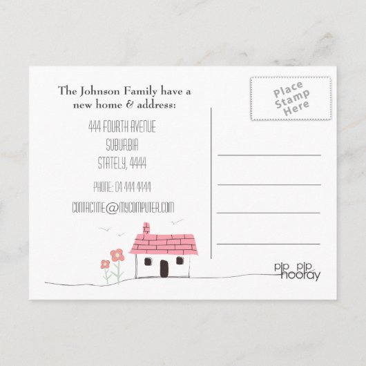 Neue Zuhause-Benachrichtigung für Postkarten (Rückseite)