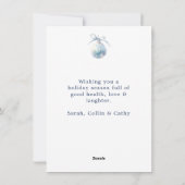 Neue Zuhause Blue Snowman Weihnachtskarte Feiertagskarte (Rückseite)