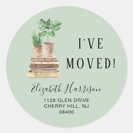 Neue Zuhause Boho Pflanze zeigen grüne Rücksendead Runder Aufkleber (Vorderseite)