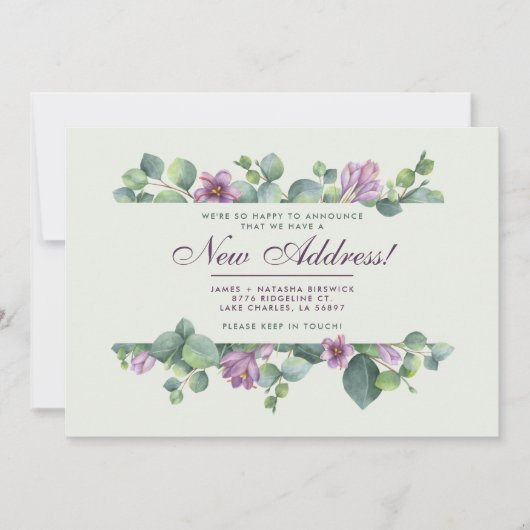 Neue Zuhause Botanical We Moved Eukalyptus Announc Ankündigung (Vorderseite)