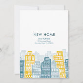 Neue Zuhause Cartoon Stadt in Blau und Gelb Einladung (Vorderseite)