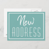 Neue Zuhause Chic Aquamarin Typografie Moving Ankü Ankündigungspostkarte (Vorne/Hinten)