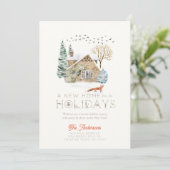 Neue Zuhause Cosy House Fox Weihnachtskarte Einladung (Stehend Vorderseite)
