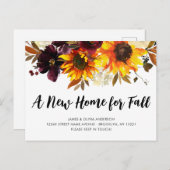 Neue Zuhause Fall Saison Adresse Boho Sonnenblumen Ankündigungspostkarte (Vorne/Hinten)