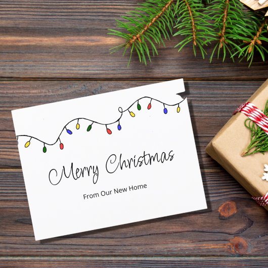 Neue Zuhause Festliche Weihnachtsbeleuchtung Ankündigungspostkarte