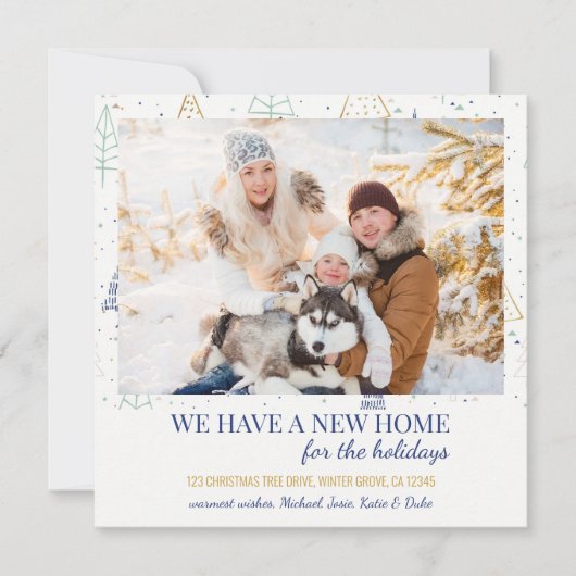 Neue Zuhause Foto Doodle Tree und House Moving Ankündigung (Vorderseite)