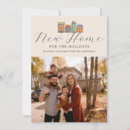 Neue Zuhause-Fotokarte mit Zeichn von Gebäude Feiertagskarte