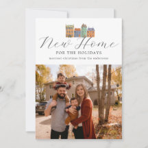 Neue Zuhause-Fotokarte mit Zeichn von Gebäude