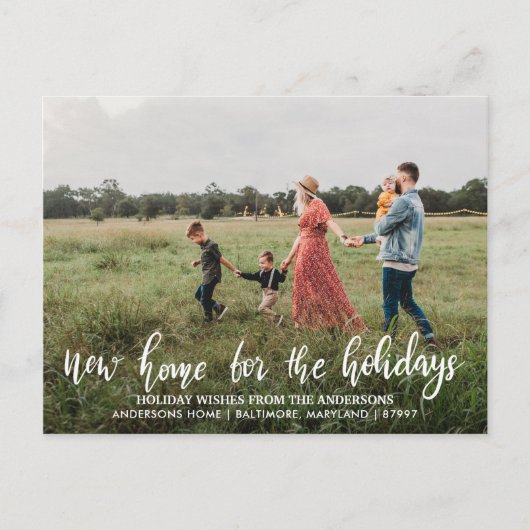Neue Zuhause für das Holidays Typografy Foto Postkarte (Vorderseite)