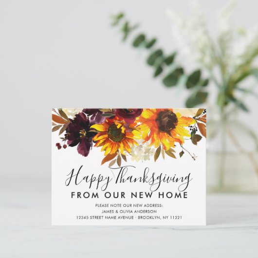 Neue Zuhause für den Erntedank Herbstsonnenblume Ankündigungspostkarte (Stehend Vorderseite)