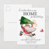 Neue Zuhause für Ferien Santa Tree Funny Ankündigungspostkarte (Vorne/Hinten)