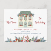 Neue Zuhause für Ferienhäuser Rot in Bewegung Ankündigungspostkarte (Vorderseite)