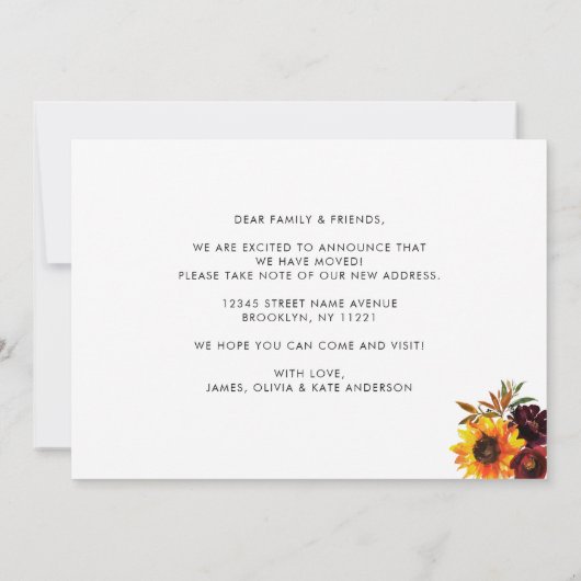 Neue Zuhause für Herbst Herbstsonnenblume verschob Ankündigung (Rückseite)