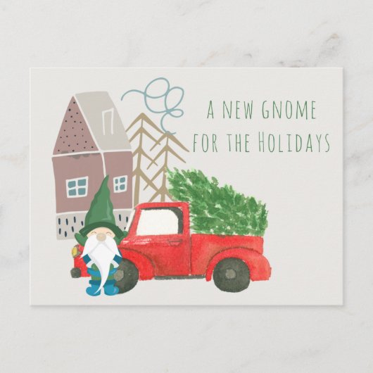 Neue Zuhause für Holidays Gnome und Truck Moving Ankündigungspostkarte (Vorderseite)