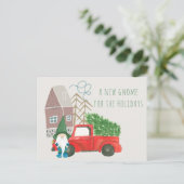 Neue Zuhause für Holidays Gnome und Truck Moving Ankündigungspostkarte (Stehend Vorderseite)
