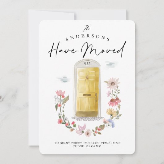 Neue Zuhause Gelbe Aquarelltür Wildblume Blütenblu Ankündigung (Vorderseite)