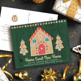 Neue Zuhause Gingerbrot Rustikale Grüne Feiertage  Ankündigungspostkarte