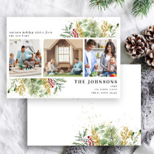 Neue Zuhause Gold Winter Botanische Vegetation 3 F Feiertagskarte