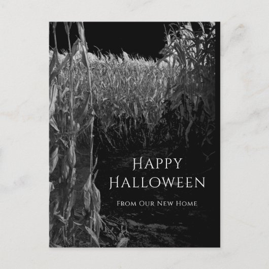 Neue Zuhause Gothic Halloween Schwarz-weiß-Bewegun Ankündigungspostkarte (Vorderseite)