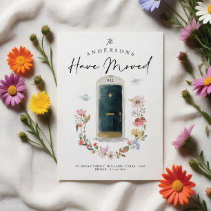 Neue Zuhause Green Watercolor Door Wildblume Ankündigung