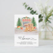 Neue Zuhause Holidays Golden Retriever Dog Moving Ankündigungspostkarte (Stehend Vorderseite)