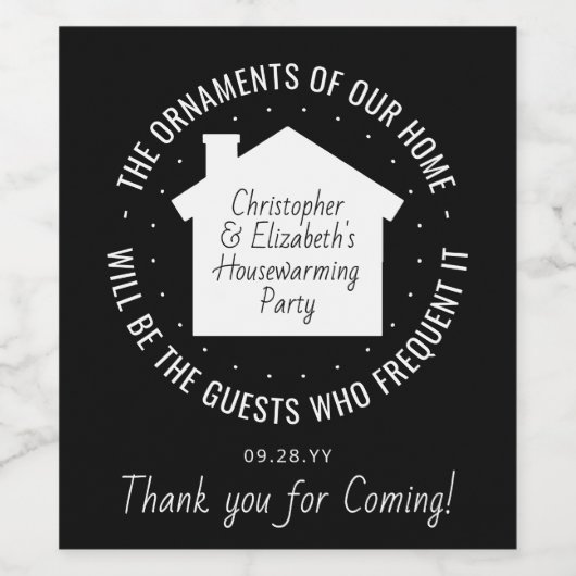 Neue Zuhause Housewarming Party Schwarz und Weiß b Weinetikett (Einzelnes Label)